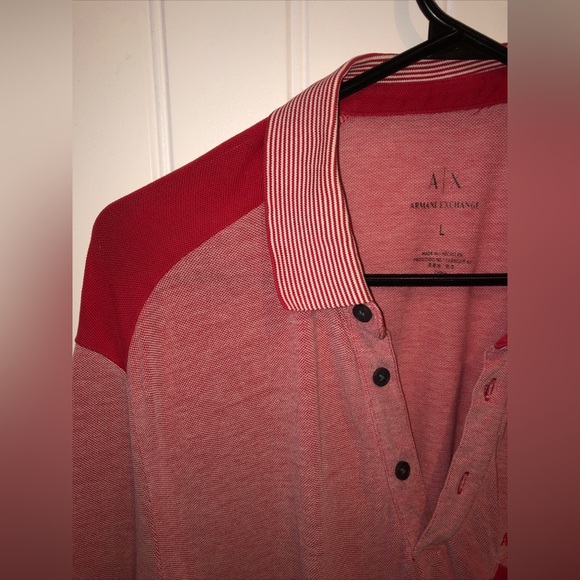 Armani Exchange Polo Shirt Red Size L Short Sleeve A/X Striped Authentic - Picture 5 of 12